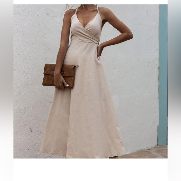 Champagne Plunging V-Neck Wrap Sundress - Picture 4 of 4